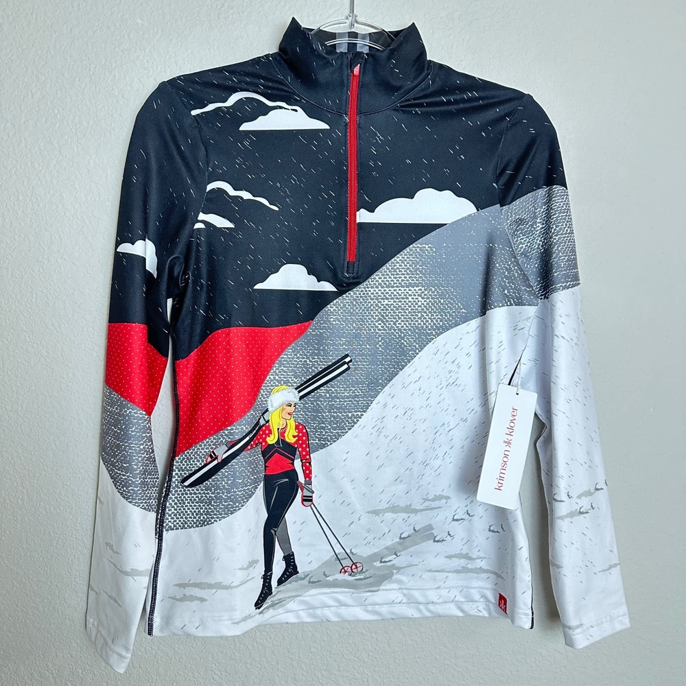 Krimson Klover Back Country Top STP Skier Graphic Quarter Zip Base Layer Small